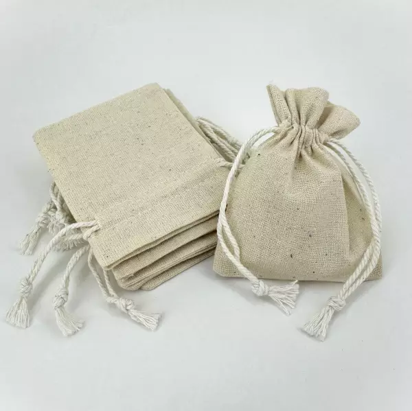 Lot de 12 Pochettes cadeau en Coton Ecru - 7 x 9 cm