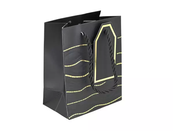 Lot de 12 Sacs Luxes Papier Noir Pelliculé et Cordon - 15 x 12 x 7 cm