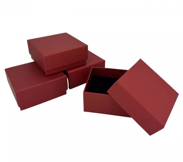 12 Boîtes Cadeau Bijoux Papier Bordeaux 7,5 x 7,5 x 3,5 cm.