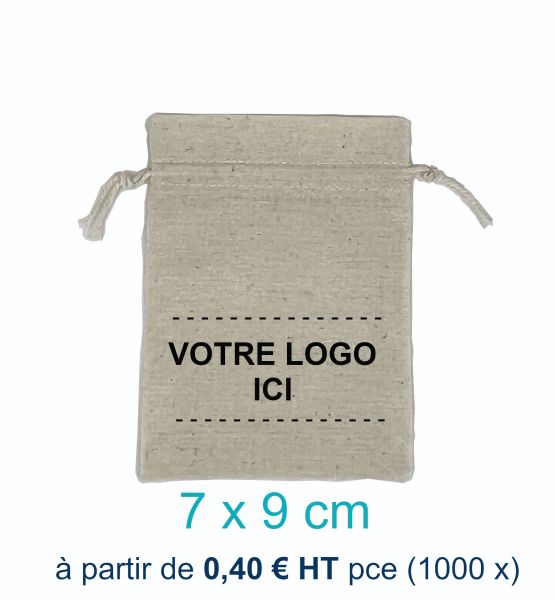 500 Pochettes en Coton Naturel 7 x 9 cm avec Logo Monochrome