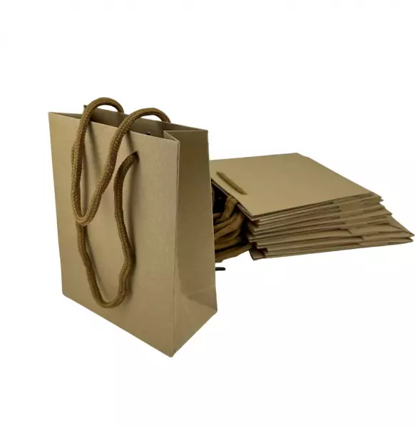 Lot de 12 Sacs Boutique en Papier Kraft avec Soufflet - 16 x 12 x 6 cm