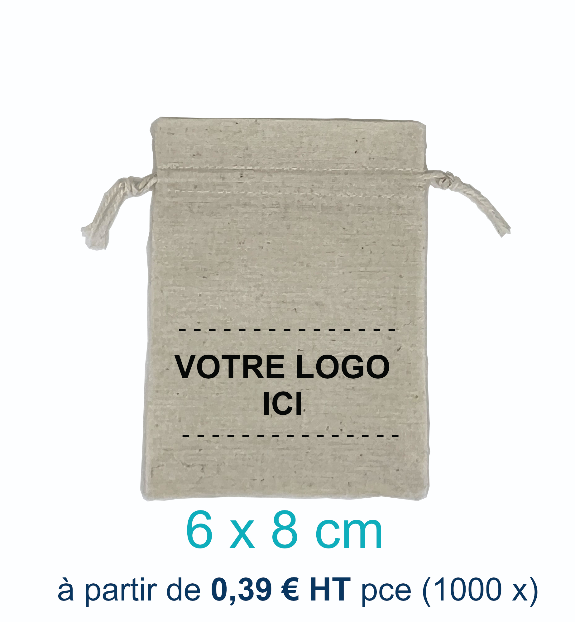 500 Pochettes Coton Naturel 6 x 8 cm Logo Monochrome