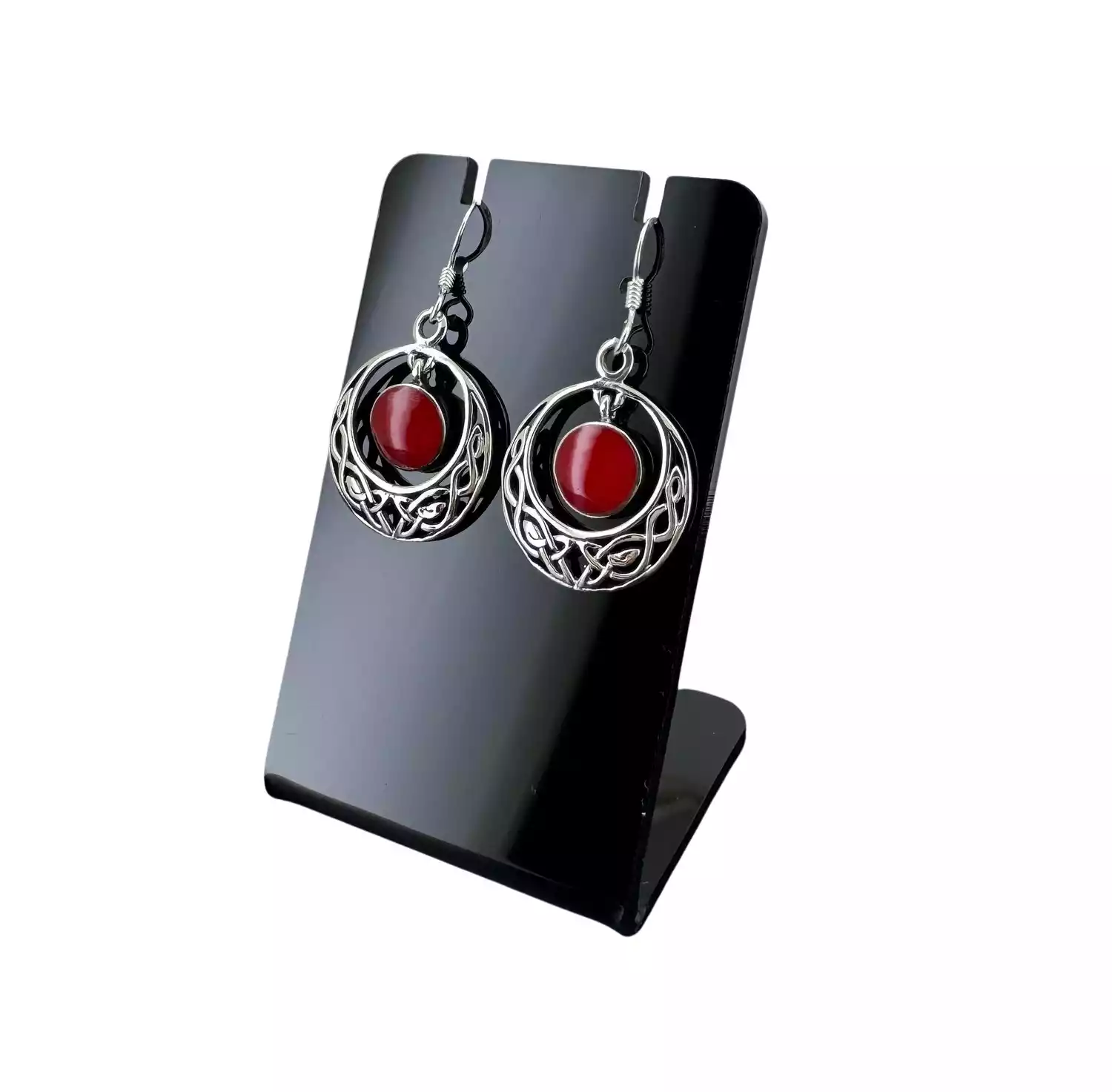 Boucles d'Oreilles Tribales et Corail et Argent 92.5. 