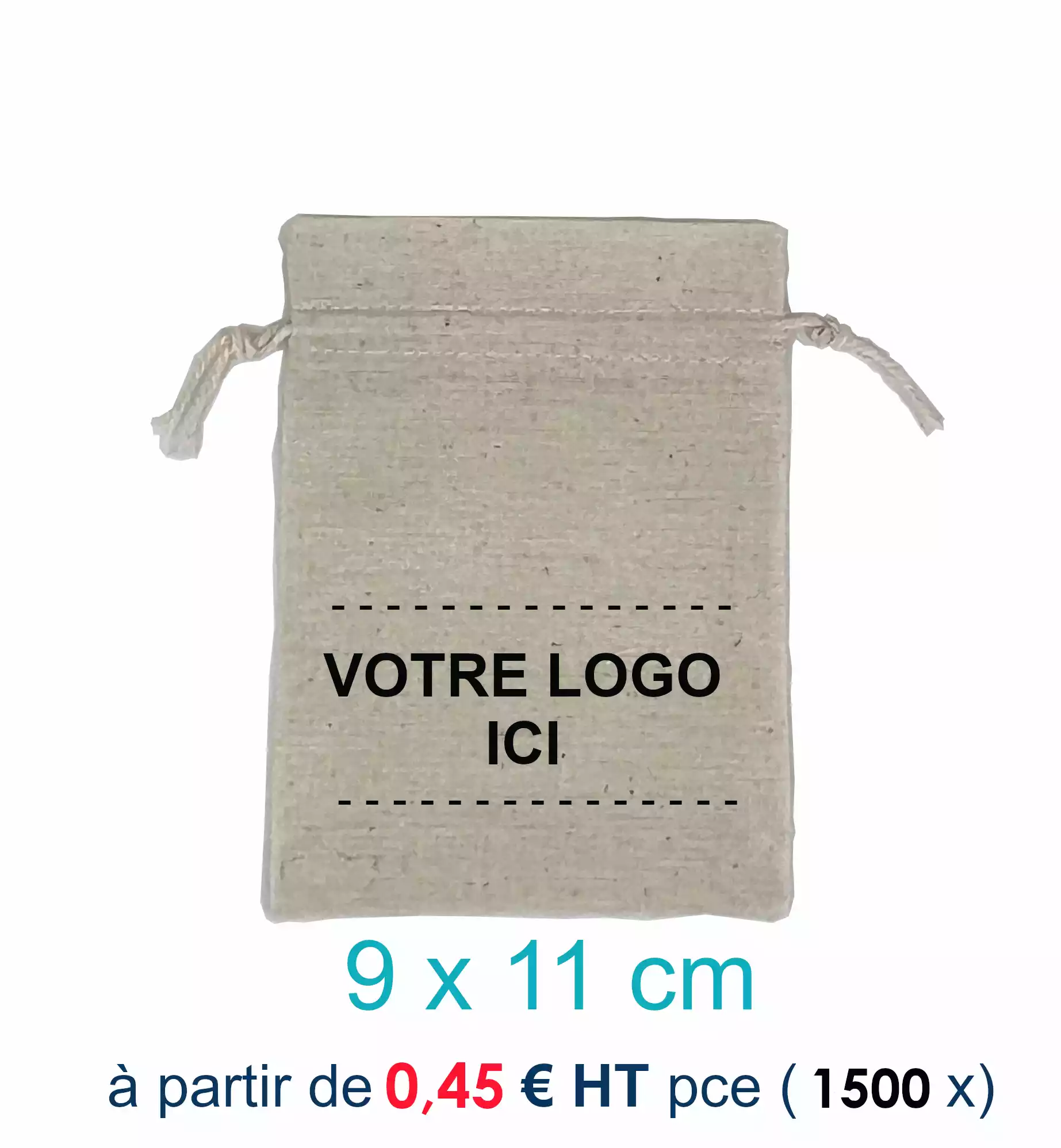 500 Pochettes en Coton Naturel 9 x 11 cm avec Logo Monochrome 