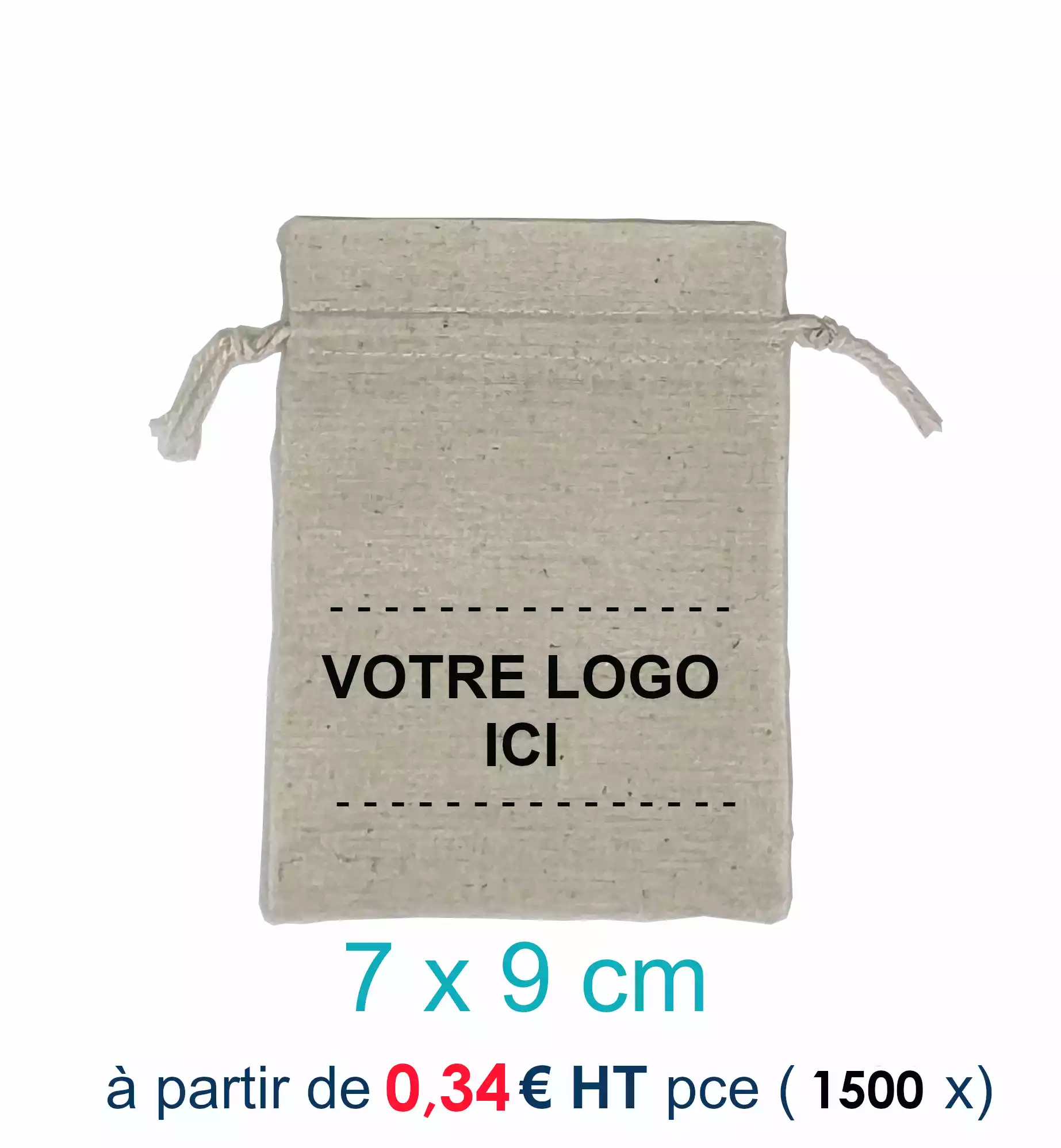 500 Pochettes en Coton Naturel 7 x 9 cm avec Logo Monochrome 