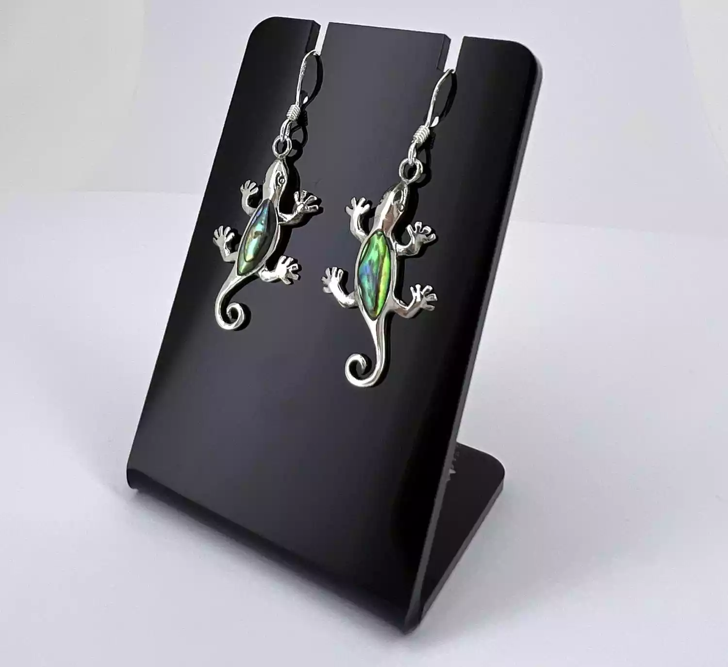 Boucles d'Oreilles Gecko et Abalone en Argent 92.5 