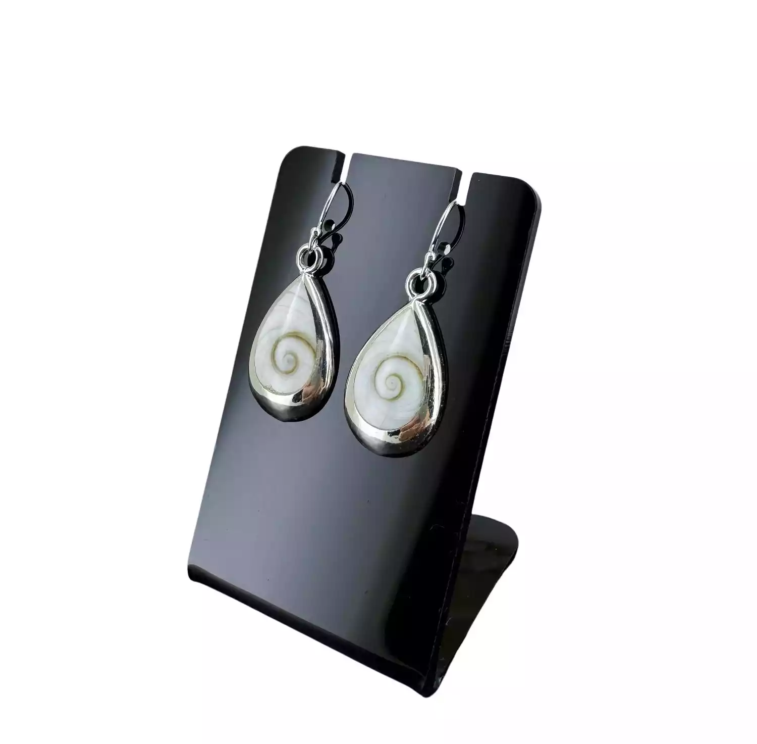 Boucles d'Oreilles Argent et Oeil de Sainte Lucie - Gouttes de 25 mm 