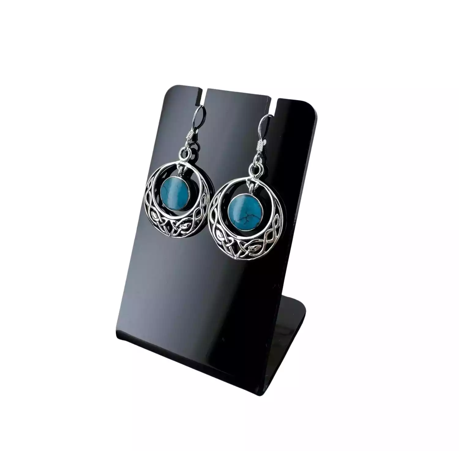 Boucles d'Oreilles Tribales et Turquoise et Argent 92.5. 