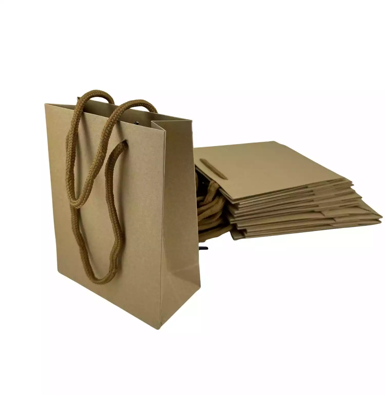 Lot de 12 Sacs Boutique en Papier Kraft avec Soufflet - 16 x 12 x 6 cm 