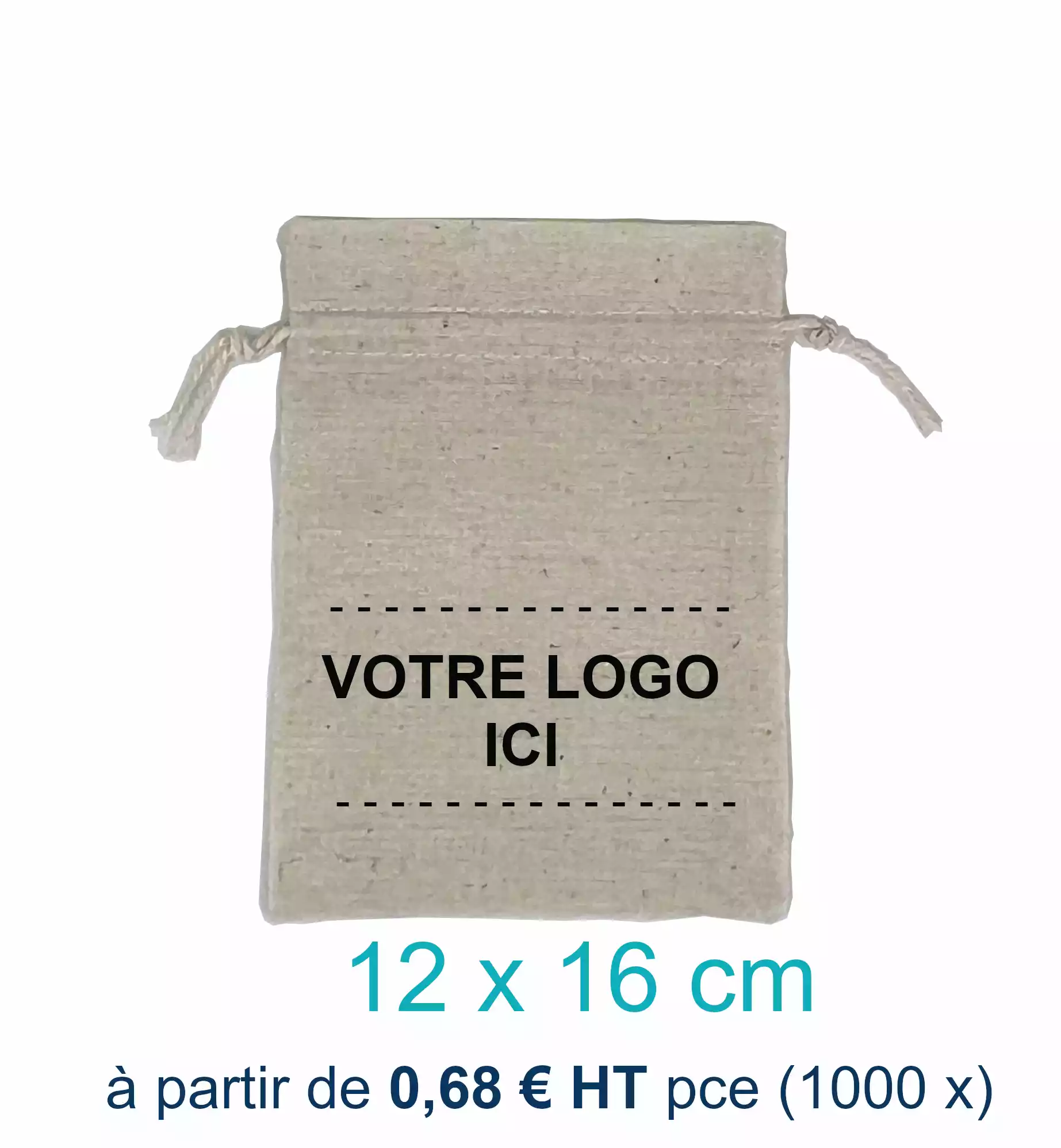 500 Pochettes en Coton Naturel 12 x 16 cm avec Logo Monochrome 
