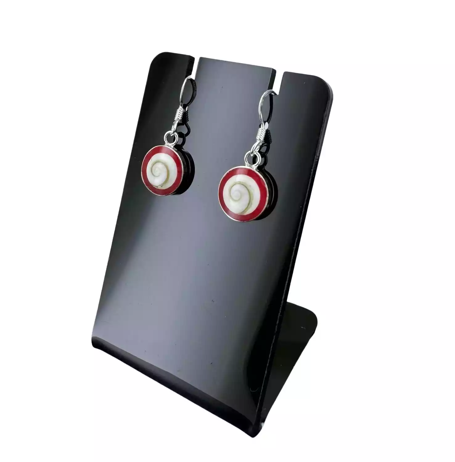 Boucles d'Oreilles Oeil de Sainte Lucie Argent et Corail 